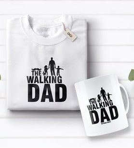 BK Gift Kişiye Özel The Walking Dad Tasarımlı Beyaz Tişört ve Kupa Seti-1 (Model 1)