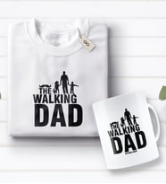 BK Gift Kişiye Özel The Walking Dad Tasarımlı Beyaz Tişört ve Kupa Seti-1 (Model 1)