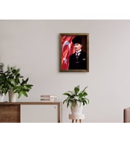BK Home Atatürk Tasarımlı Doğal Masif Ahşap Çerçeveli Tablo 45x65cm-23