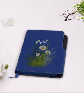 BK Gift Kişiye Özel Papatya Temalı Lacivert Termo Deri Defter-13