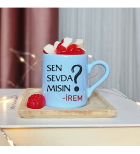 Sen Sevda Mısın ? Tasarımlı Kişiye Özel Mavi Türk Kahvesi Fincan