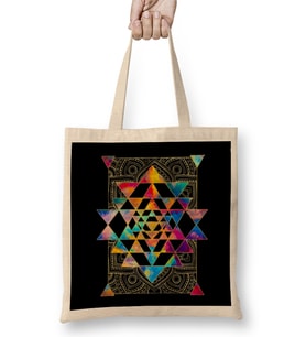Sri Yantra Sacred Geometry Bez Çanta Uzun Saplı