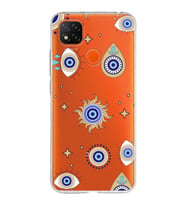 PrintiFy Xiaomi Redmi 10A ile Uyumlu 1mm Slim Fit Nazar Boncuğu 5 Baskılı Şeffaf  Kılıf