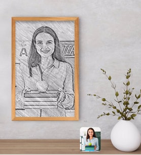 BK Gift Kişiye Özel Kadın Öğretmen Karakalem Tasarımlı Dekoratif Retro Ahşap Çerçeveli Tablo-1
