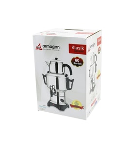 KLASİK ÇAY SETİ=DEMLİK - SU KAZANI ELEKTRİKLİ SEMAVER 60 BARDAK 6LT - TEK MUSLUK 1500W GİZLİ REZİSTANS (5343)