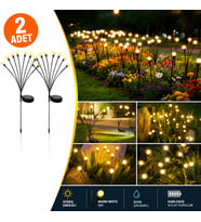 2'li Güneş Enerjili 70 cm Firefly Bahçe Lambası 8 LED Aydınlatma Dekoratif Solar Dış Mekan Balkon Yürüyüş Yolu
