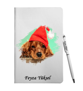 Kişiye Özel Köpek Tasarımlı Beyaz Defter Kalem Hediye Seti