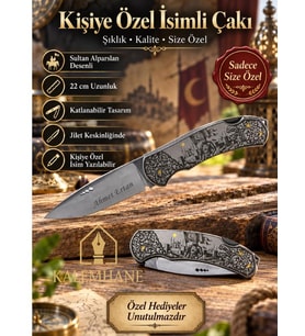 Kalemhane Kişiye Özel Sultan Alparslan Desenli Katlanabilir Çakı