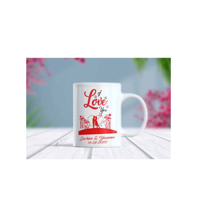 I Love You Aşk Temalı İsimler ve Tarih Yazılabilir Sevgiliye Özel Kupa Bardak (Beyaz)
