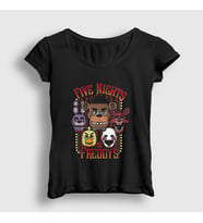 Presmono Kadın Siyah Faces Fnaf Five Nights At Freddy's T-Shirt 469318tt
