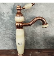Onyx Detaylı Uzun Çanak Lavabo Bataryası (Bronz)