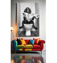 WC TUVALET KÖPEK KOMİK 2 Ev Duvar Salon Güzellik Salonu Ofis Dükkan Dekarasyon Kanvas Tablo (Akçaağaç)