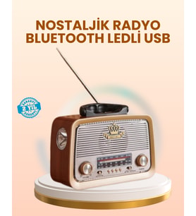 Eskitme Tasarımlı Ahşap Bluetooth Radyo Led Aydınlatmalı