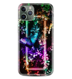 Apple iPhone 11 12 13 14 Pro Max Kılıf Desemli Silikon Butterfly Neon 1684