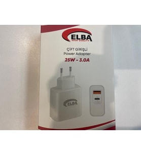 Elba ELB15 25W 3.0A Usb-A To Usb-C Çift Girişli Hızlı Şarj Akım Koruma Isıya Dayanıklı EV Şarj Kafa