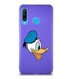 Huawei P30 Lite Soft Premier Kapak Donald Duck-F Tasarımlı Silikon Kılıf - Mor (Şeffaf)