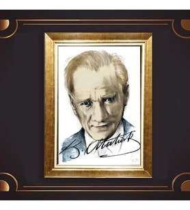 Altın Varaklı Çerçeveli Paspartulu Atatürk Tablo nl02A627 (Gold)