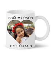 Kişiye Özel Kalpli Fotoğraf Kalp İçinde fotoğraflı Kupa Bardak Doğum Günü günün Kutlu Olsun
