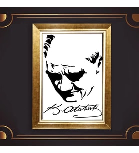 Altın Varaklı Çerçeveli Paspartulu Atatürk Tablo nl02A239 (Gold)