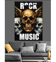 Rock Müzik Çılgın Kafatası Dekoratif Kanvas - Mdf Ahşap Tablo