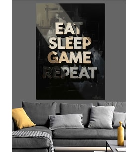 "Eat Sleep Game Repeat" Poster Dekoratif Kanvas - Mdf Ahşap Tablo