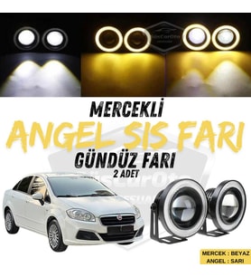 Fiat Linea 2007-2018 Uyumlu Mercekli Angel Sis Farı Metal 76 mm Sarı Halkalı Gündüz Farı 2 Adet