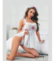 Intive Beyaz Kırmızı Transparan Mini Gecelik- Hemşire Fantasy Kostüm