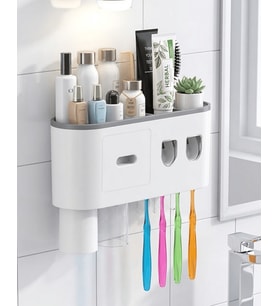 Banyo Organizer Diş Fırçası Tutucu Çift Dispenserli Raflı Çekmeceli
