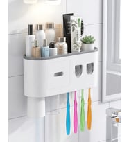Banyo Organizer Diş Fırçası Tutucu Çift Dispenserli Raflı Çekmeceli