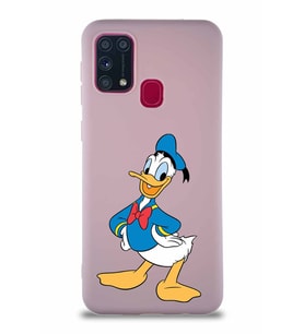 Samsung Galaxy M31 Soft Premier Kapak Donald Duck-C Tasarımlı Silikon Kılıf - Pudra (Şeffaf)
