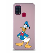 Samsung Galaxy M31 Soft Premier Kapak Donald Duck-C Tasarımlı Silikon Kılıf - Pudra (Şeffaf)