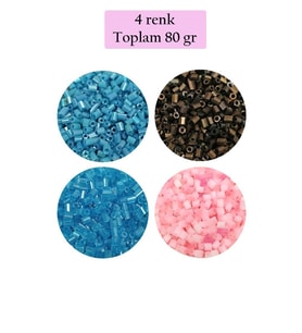 Kesme Cam Boncuk 2mm - 4 Renk - Toplam 80 Gram - BNC446