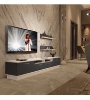 Decoraktiv Trendstyle 220r Mdf Tv Ünitesi Tv Sehpası - Beyaz Antrasit (Beyaz - Antrasit)