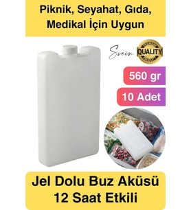 12 Saat Süreli 560 gr Jel Dolu Buz Aküsü Plastik Soğuk Zincir Gıda Yiyecek Uzun Süre Koruma 10 Adet