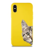 Apple iPhone X Soft Premier Kapak Catface Tasarımlı Silikon Kılıf - Sarı (Şeffaf)