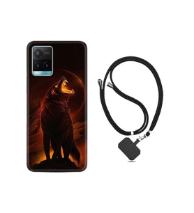 Vivo Y33s Kılıf Ipli Boyun Askılı Desenli Silikon Fire Wolf 1602