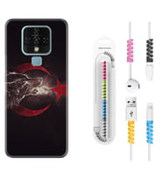 Tecno Camon 16 18P Pova 3 Pova Neo Kılıf Kablo Koruma Spiral Silikon Kurt ve Ay Yıldız 1403