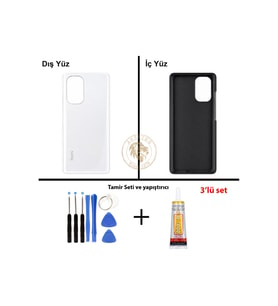 Yapıştırıcı Redmi K40 Pro Beyaz Yapıştırıcı Arka Pil Kapağı + Yapıştırıcı ve Vida Seti