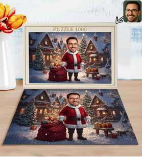 BK Gift Kişiye Özel Erkek Yılbaşı Karikatür Tasarımlı 1000 Parça Profesyonel Puzzle-10, 1000 Puzzle, Yeni Yıl Hediyesi, Yılbaşı Hediyesi