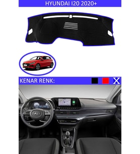 Hyundai I20 2020+ Modelleri Için Uygun Torpido Koruma Halısı Siyah Kenar Renk Mavi