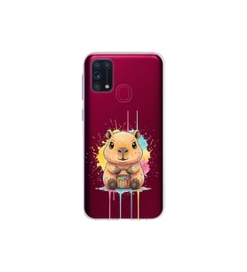 Samsung Galaxy M31 ile Uyumlu Splash Kapibara Tasarımlı Şeffaf Silikon Kılıf