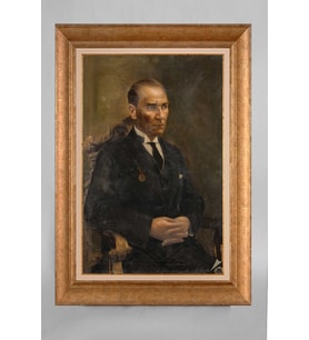 Altın Varaklı Paspartulu Çerçeveli Atatürk Tablo nt953