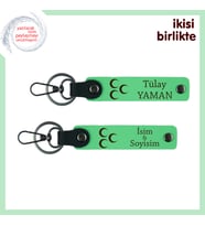 Kurumsal Hediye – Üç Hilal Desenli, İsme Özel 2’li Anahtarlık Seti, Fıstık Yeşil-Yeşil