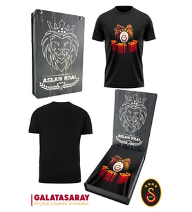 Galatasaray Orijinal Lisanslı We Are Gala T-Shirt Hediyelik Ahşap Kutulu (Siyah)