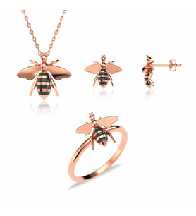 Mineli Arı Rose Gümüş Üçlü Set