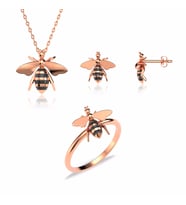 Mineli Arı Rose Gümüş Üçlü Set