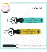 Motor Severlere, İsim Plaka ve 0 Rh (-) Kan Grubu, Özel Tasarım x2' li Anahtarlık, Sarı-Turkuaz-Laci