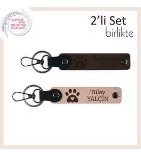 Köpek Sevdasına Sevimli Bir Dokunuş, Kalpli Pati Temalı Deri Anahtarlık Takımı, K Kahve-Yavru Ağzı