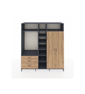 Kronos Dolap 10 Raflı 3 Çekmeceli 2 Askılı 220x59x243 Antrasit-Çam/Çam