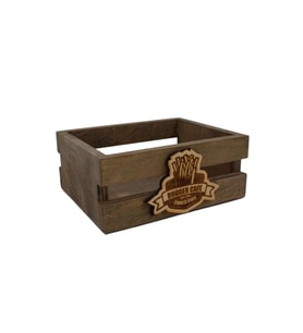 4 ADET Ahşap Patates Kızartması Sunum Kasası FİRMANIZIN LOGOSU EKLENİR 16cmx13cm genişlik 7cm yükseklik (Kahverengi)